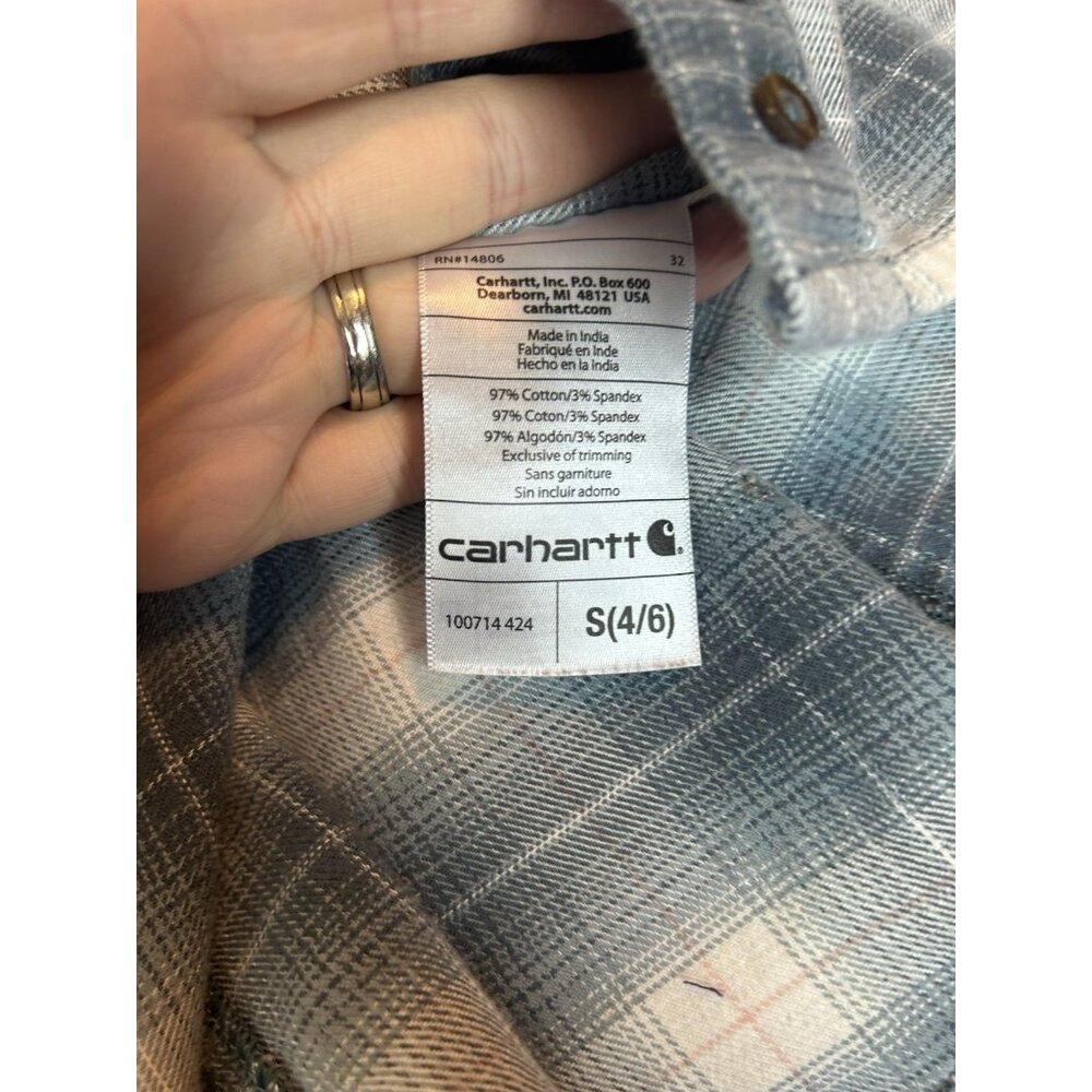 Carhartt Womens Shirt Button Front Flannel Pockets Long Sleeve Blue Plaid S - Picture 8 of 9